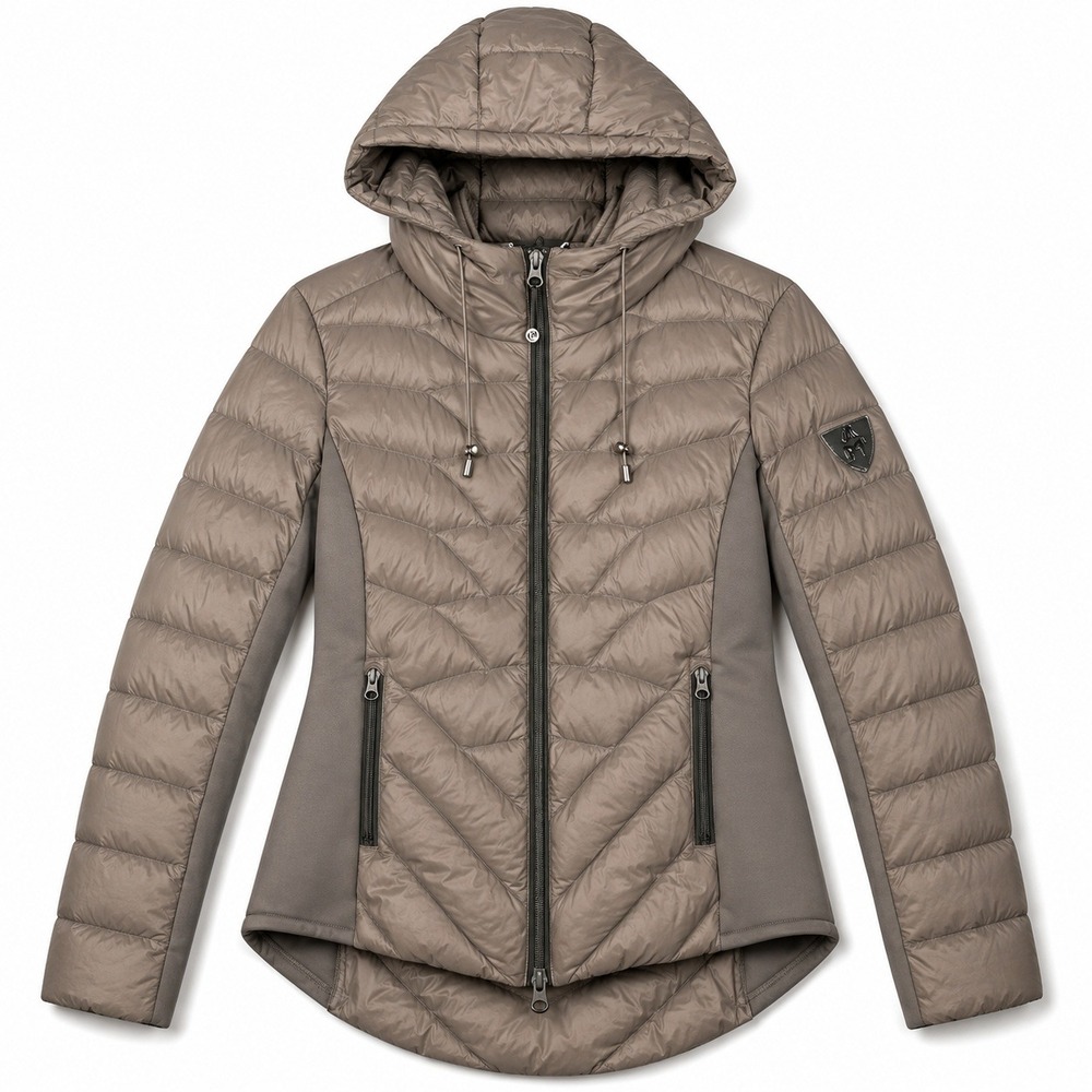 Gooderider Quilted Puffer Jacket Taupe Hooded Lightweight Women's Large